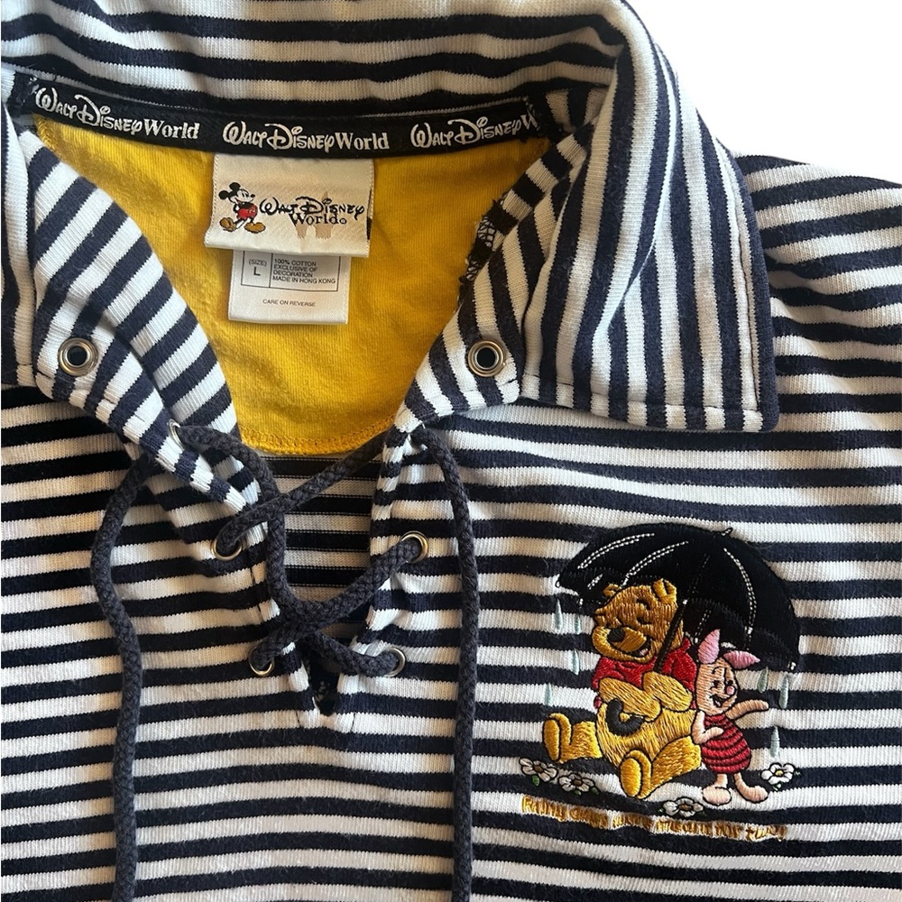 Disney Navy and White Striped Shirt with Winnie the Pooh Embroidery